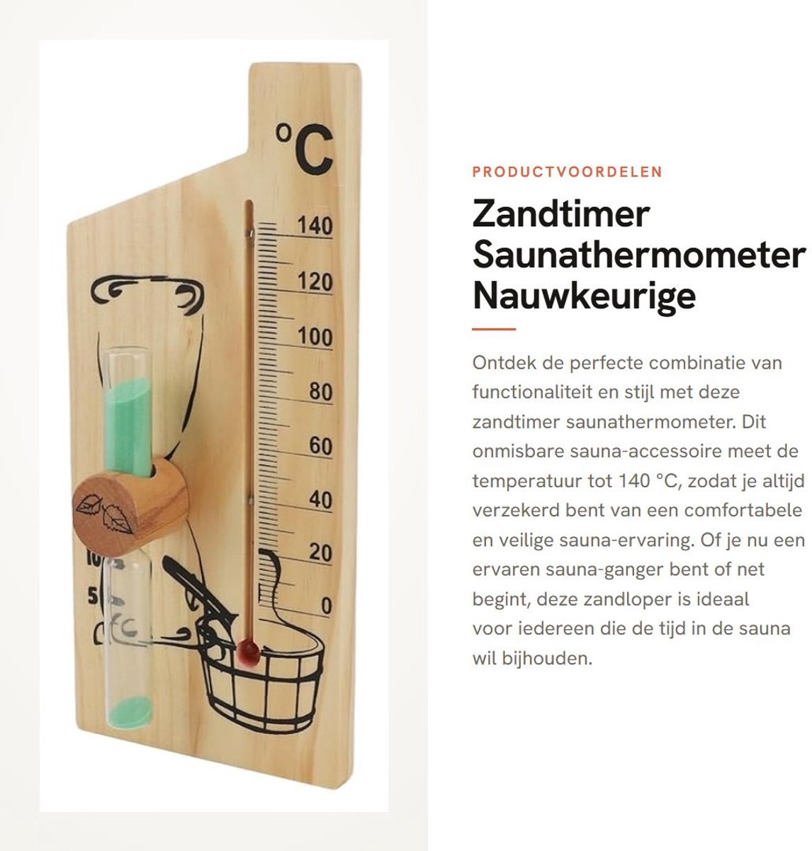 Dailygoods- Zandtimer 15 Minuten - Saunathermometer - Temperatuurmeter 0 tot 140 °C - Duurzaam Hout - Wandmontage - Nauwkeurige Meting - Saunatimer