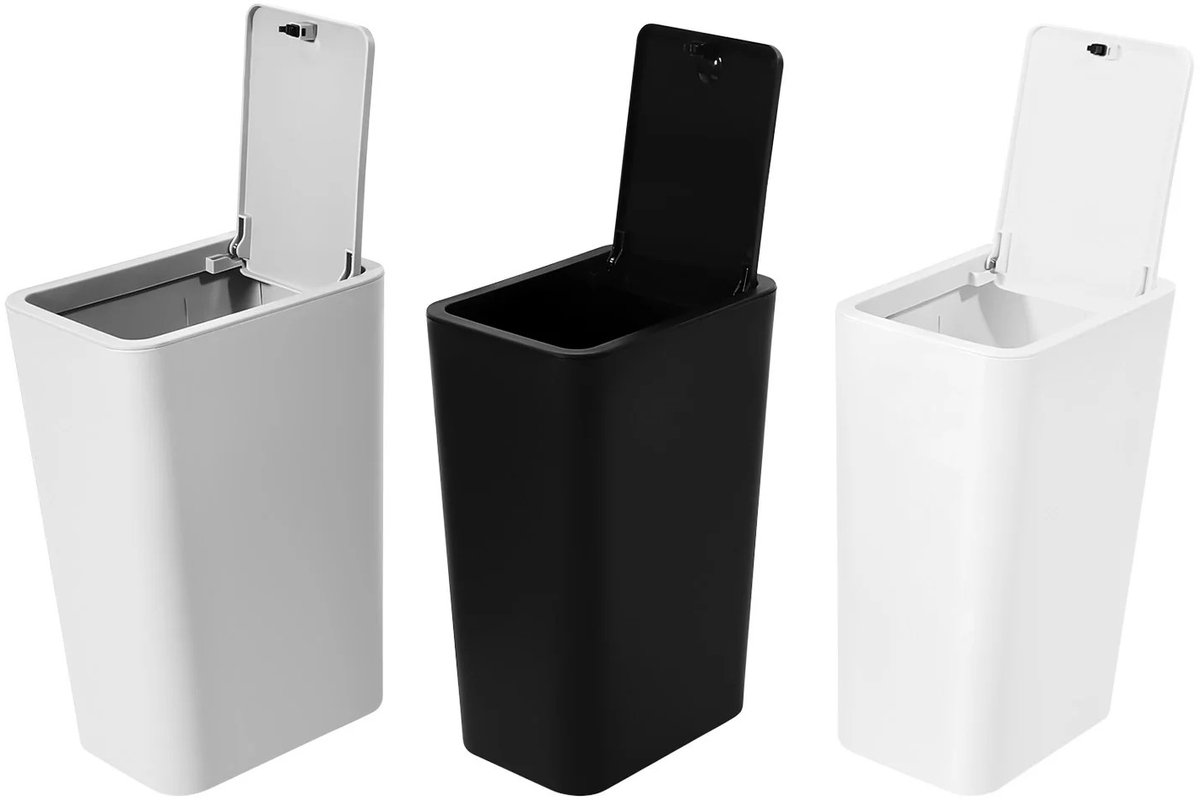Dailygoods 3-delige set persafvallende prullenbakken, 9L mini prullenbak met opklapdeksel, stapelbaar design voor thuis,