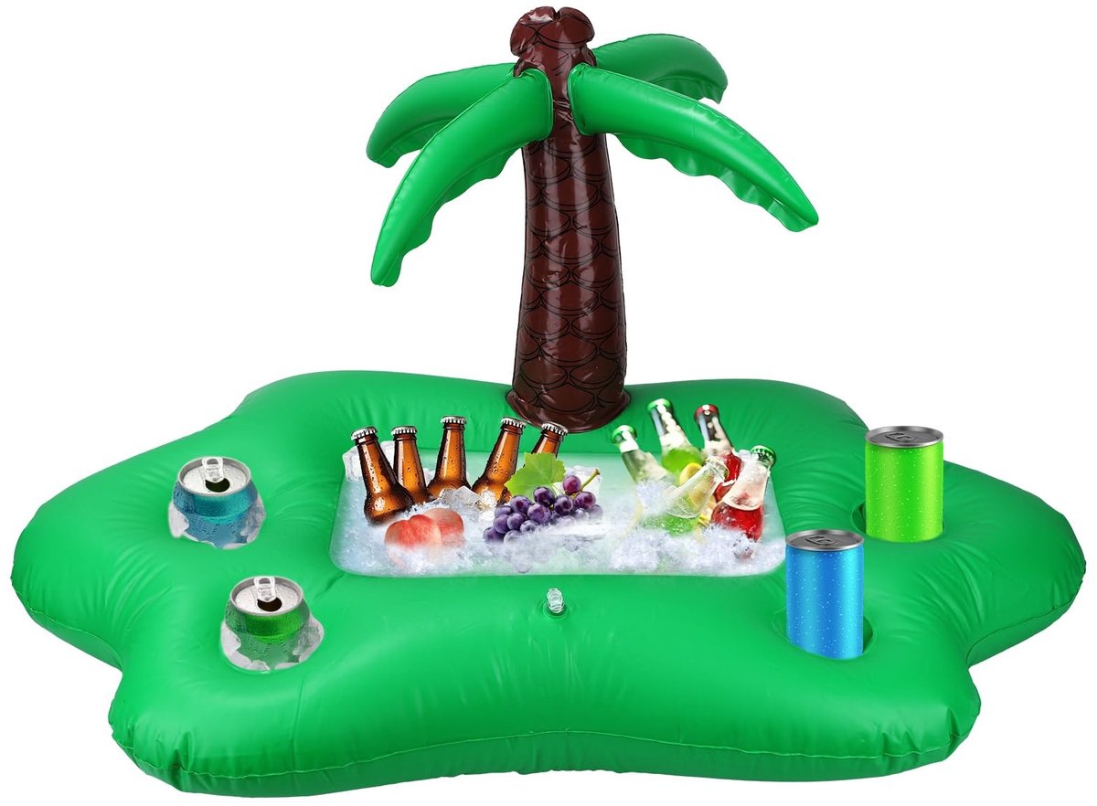 Dailygoods- Drankhouder Drijvend - Opblaasbare Drankhouder - Kokosnootboom Vorm - PVC-Materiaal - 90x58x50 cm - Zomerse Poolparty Accessoire - Drijvende Drinkhouder