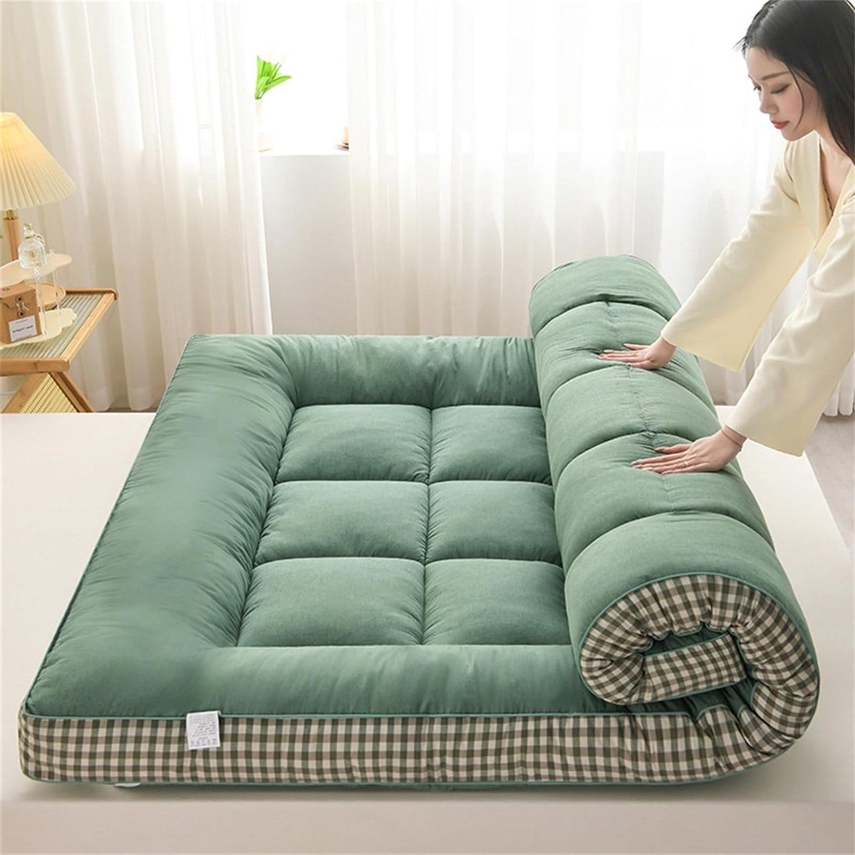 Japanse Futonmatras - Oprolbaar Bedkussen Vloerkussen - Ruimtebesparend Slapen - Ondersteunend Geheugenschuim - 120 x 200 cm - Groen