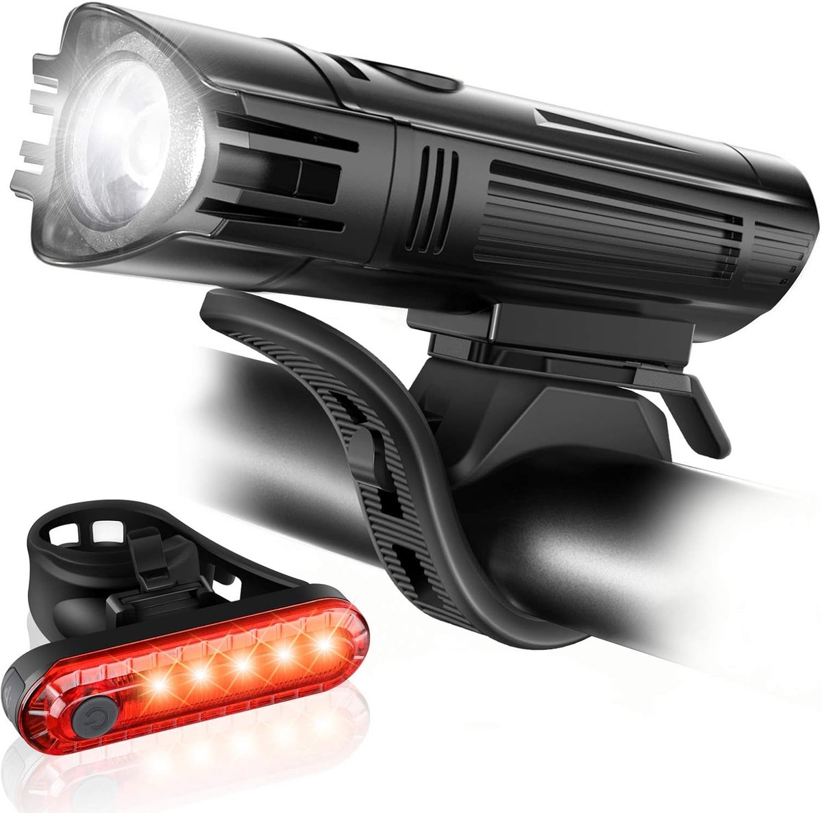 Ultra Heldere Oplaadbare Fietslampen Set - Krachtige Voorlamp & Achterlicht - 4 Lichtstanden - Eenvoudig te Installeren - voor Weg- & Mountainbike