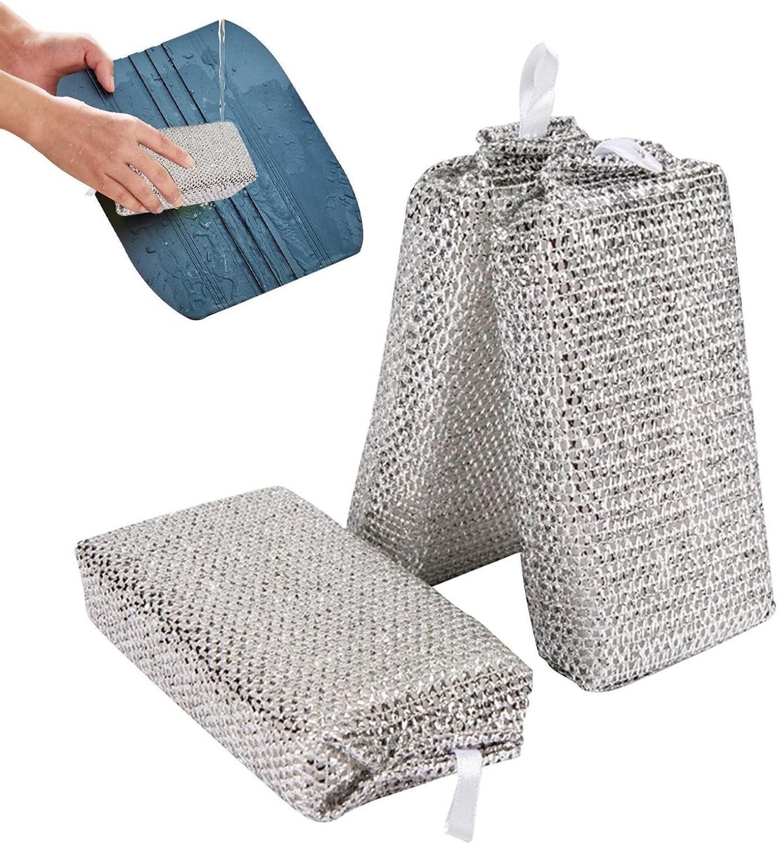 Afwasdoeken Staaldraad - Schuursponsjes Keuken - Vlekken Verwijderen - Krasvrij Schoonmaken - 3 stuks - Zilver