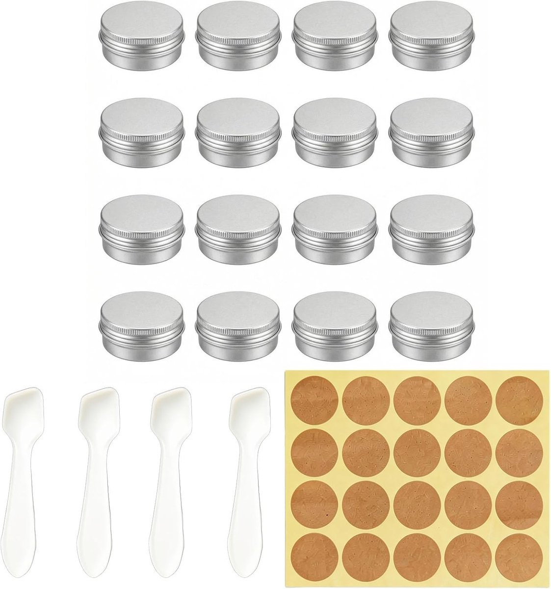 12 Stuks Metalen Dozen, 15 ml, Lege Monsterpotjes, Ronde Lege Crèmepot, Voor Make-up, Lotion en Lippenstift, Inclusief 20 Labels en 4 Lepels
