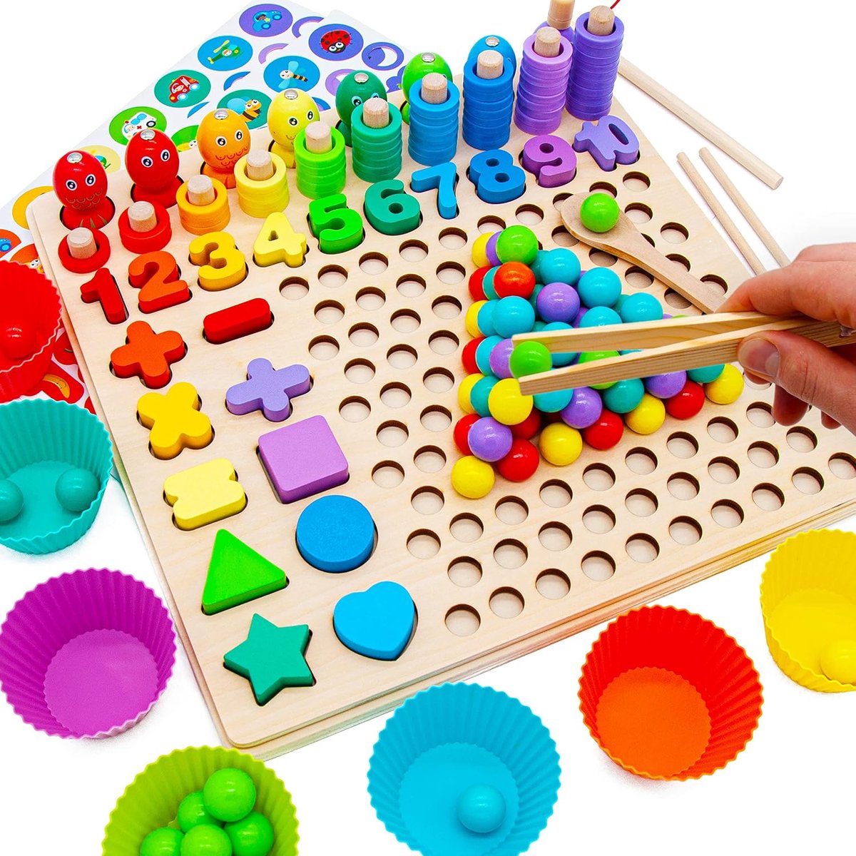 speelgoed 5-in-1 houten visspel, educatief speelgoed voor kinderen vanaf 2, 3, 4, 5, 6 jaar, houten speelgoed, motoriek, puzzel, regenboog, kinderspeelgoed, sorteren, kleuren