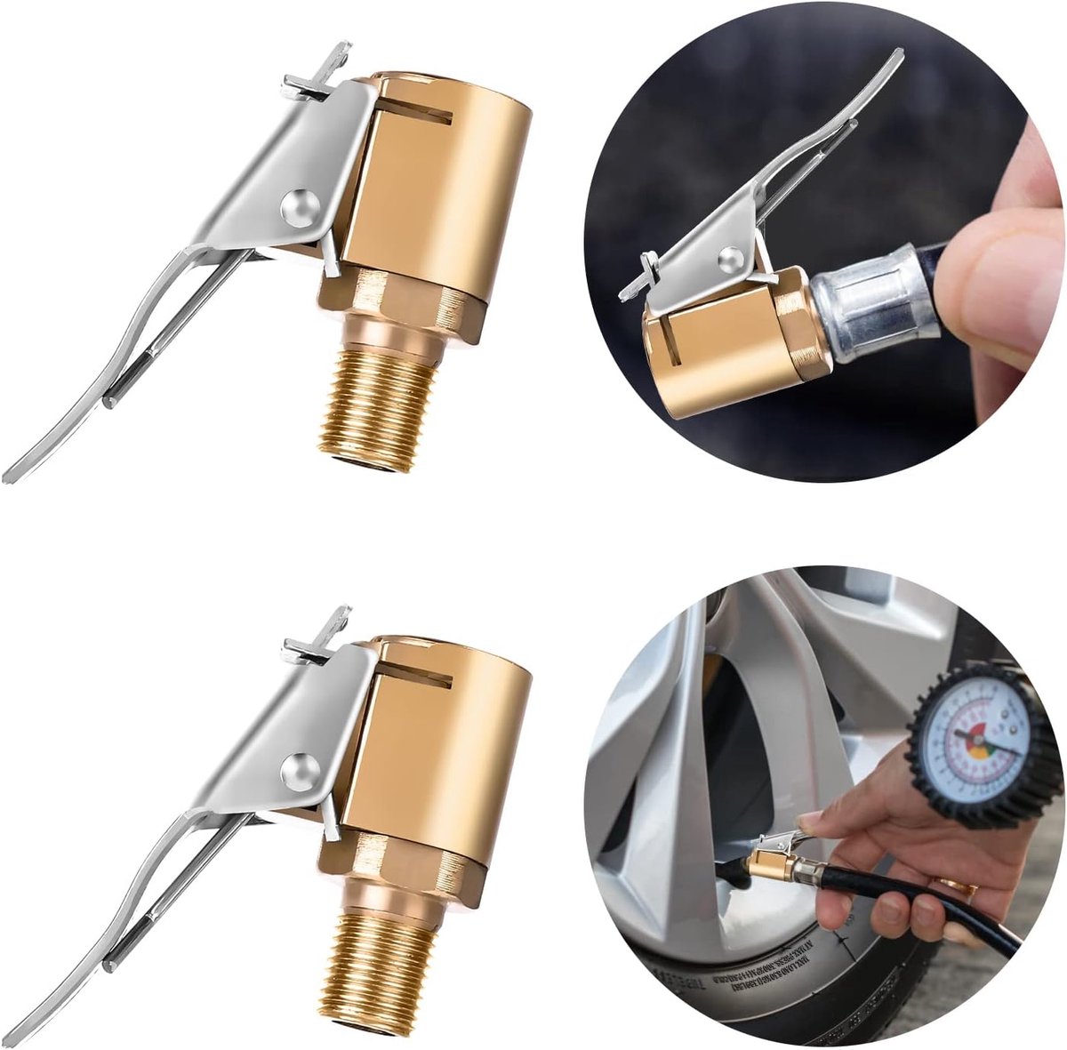 Heavy Duty Messing Locking Band Inflator Adapter Connect, 2 stks Air Chucks met Clip Adapter, Geen Lekkage