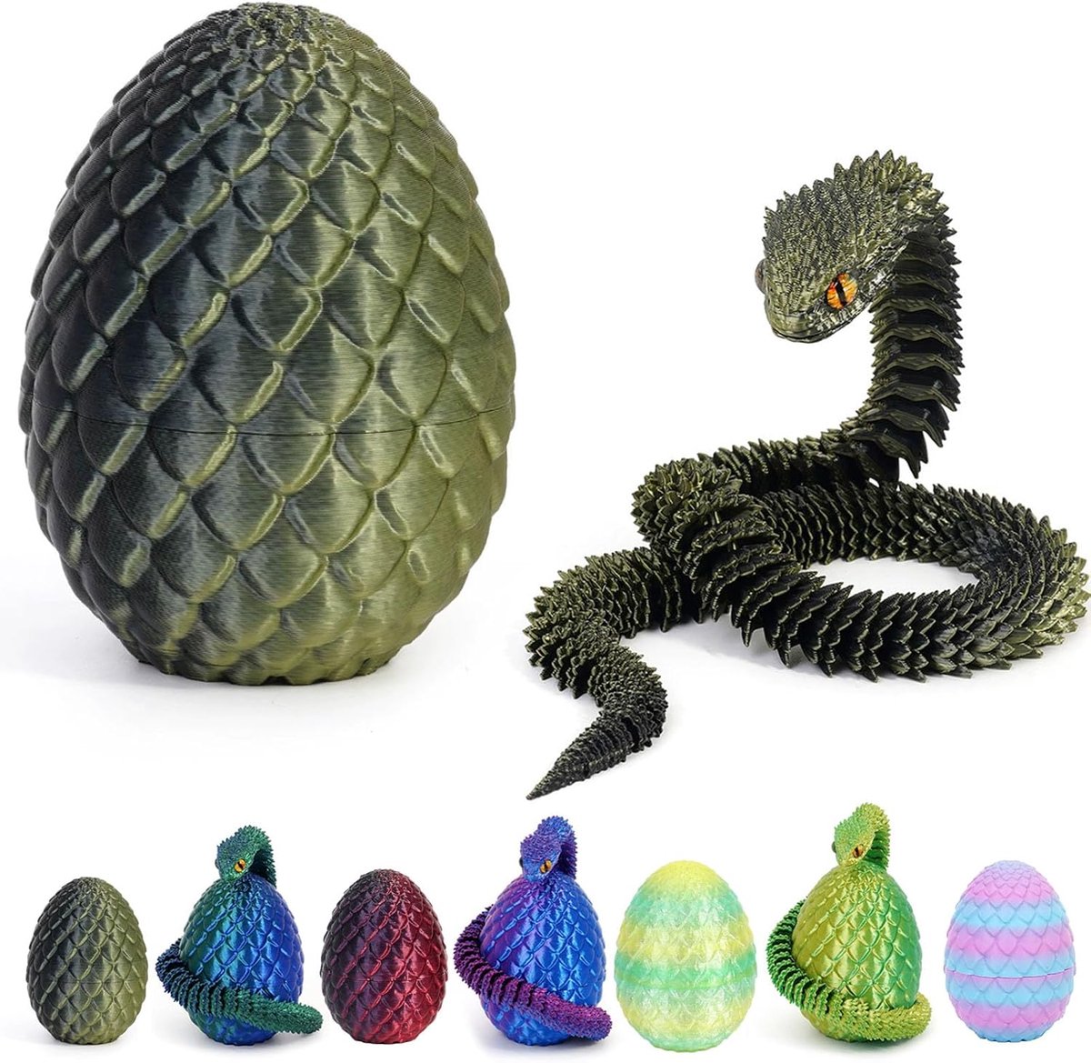 drakenei met 3D, draak ei met draak, drakenei, 3D draakfiguur - een magisch decoratieobject en cadeau (slangenzwart brons)
