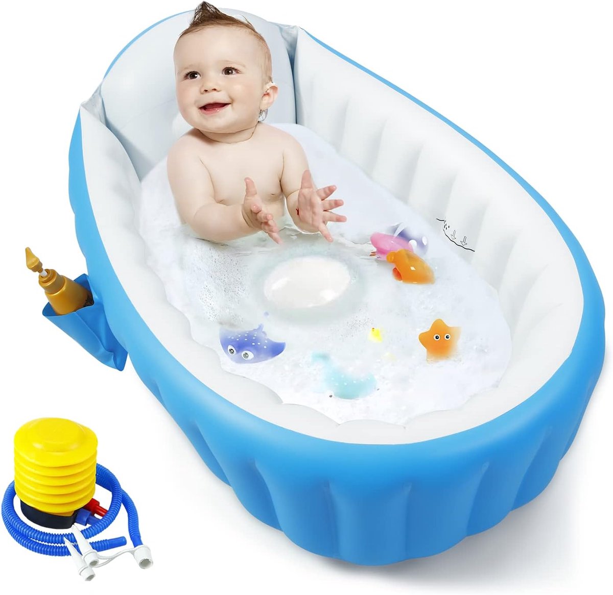 Opblaasbare babybadkuip, draagbare reisbabybadkuip voor baby's, peuterbad met luchtpomp, opvouwbaar antislip douchebak, mini-luchtzwembad voor pasgeborenen (blauw)