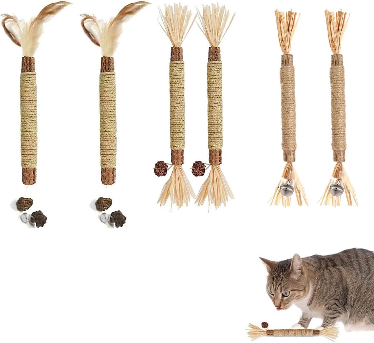 Kauwstokken voor katten, 6 stuks kattengras, Matatabi spelletjes voor katten, stokken voor het slijpen van tanden, Silvervine kattengras voor katten, kauwspeelgoed voor kittens