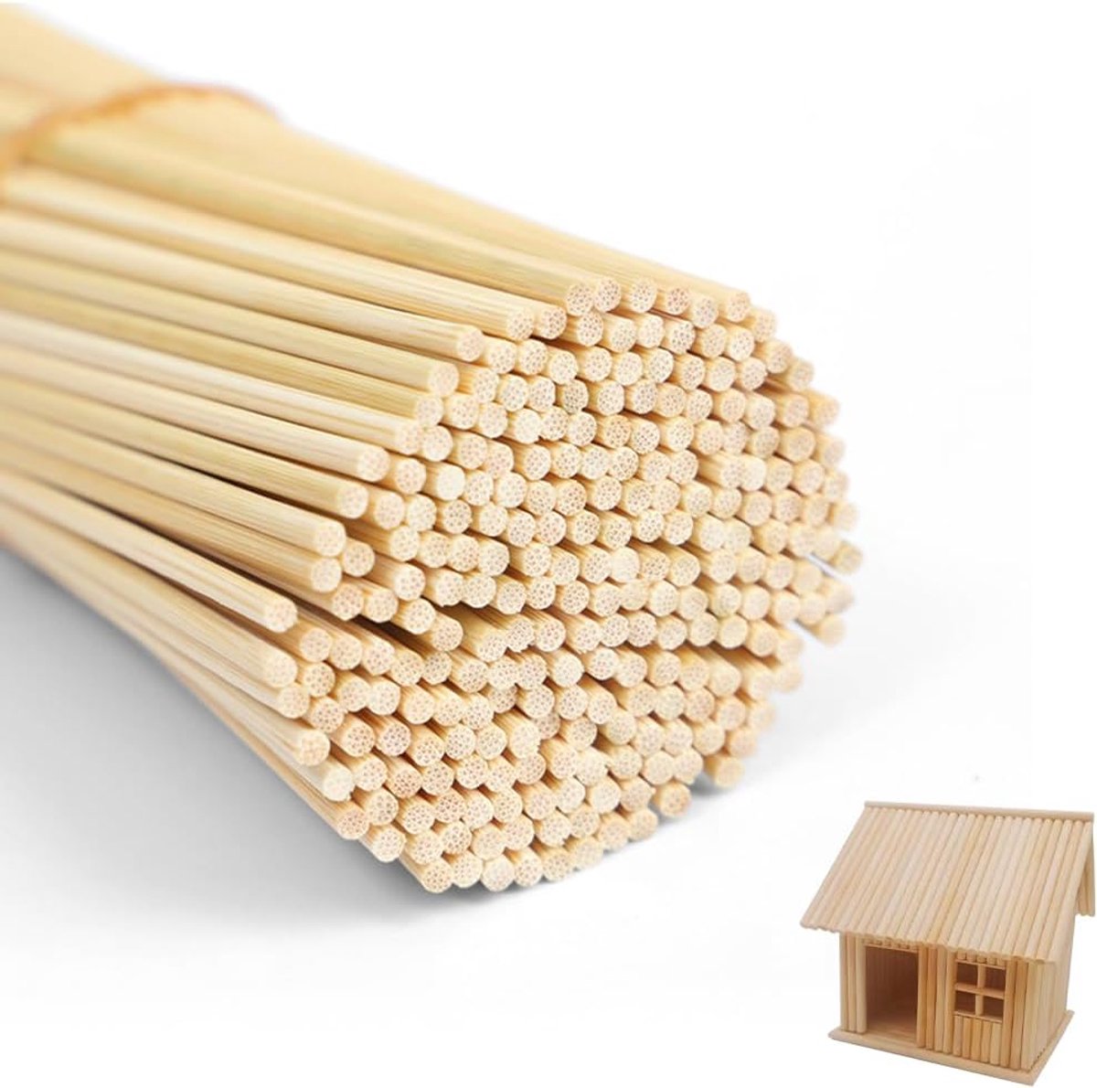 Houten stokjes rond, 300 stuks ronde houten staven natuurlijk, katoensuiker staven, rond houten staaf, houten stokjes voor knutselen, knutselstafjes ronde houten staven voor handwerk en