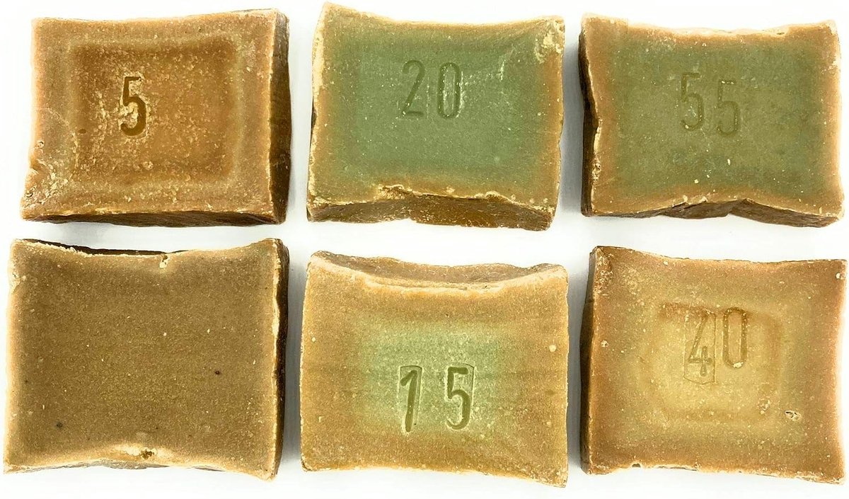 origineel Aleppo Zeep Probeer pakket met 6x originele Aleppo zeep à 50g. diverse olijfoliezepen en laurieroliezepen natuurlijke zeep stuk zeep haarzeep wasstang gastenzeep