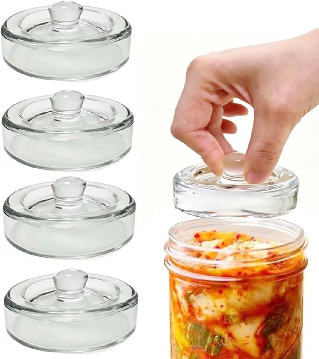 Fermentatiegewichten 8 cm voor Groenten in Pekel | Set van 4 Stuks, Voor Zuurkool & Kimchi, Voor Komkommers & Wortels, Diameter 8 cm, Fermenteren in Pekel