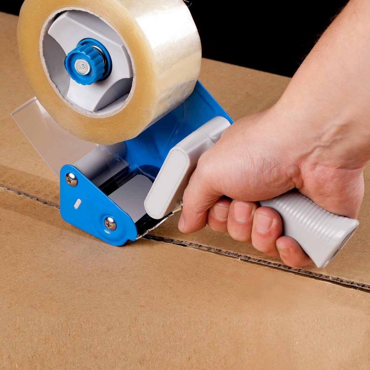 Afroller voor plakband, met 6 rollen transparante tape, HOT MELT, 50 m x 48 mm, dispenser voor verpakkingstape tot 50 mm breed, band voor het verpakken van pakketten