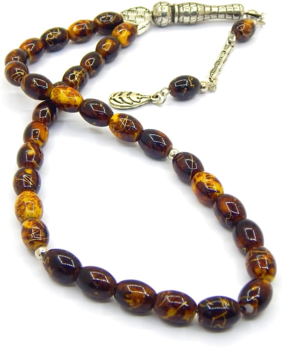 Kralen ovaal 12 x 8 mm glas Misbaha Tasbih Tespih moslim rozenkrans islamitische gebedskralen Dhikr Zikr Subha 31 cm marmeren look edelsteen effect