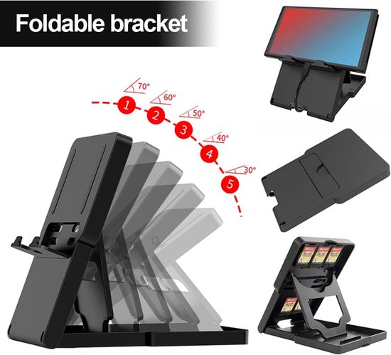 opvouwbare standaard voor Nintendo Switch, Switch Lite en OLED - Verstelbare compacte gaming-standaard (zwart) — afbeelding 2