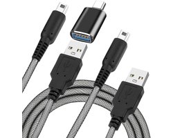 aceyoon Oplaadkabel voor Nintendo 3DS, 2 stuks USB-oplaadkabel met Type C-adapter, oplaadkabel compatibel met Nintendo 3DS LL/New 3DS/ New 3DS LL/ 2DS/ 2DS LL/DSi (1,5 m)