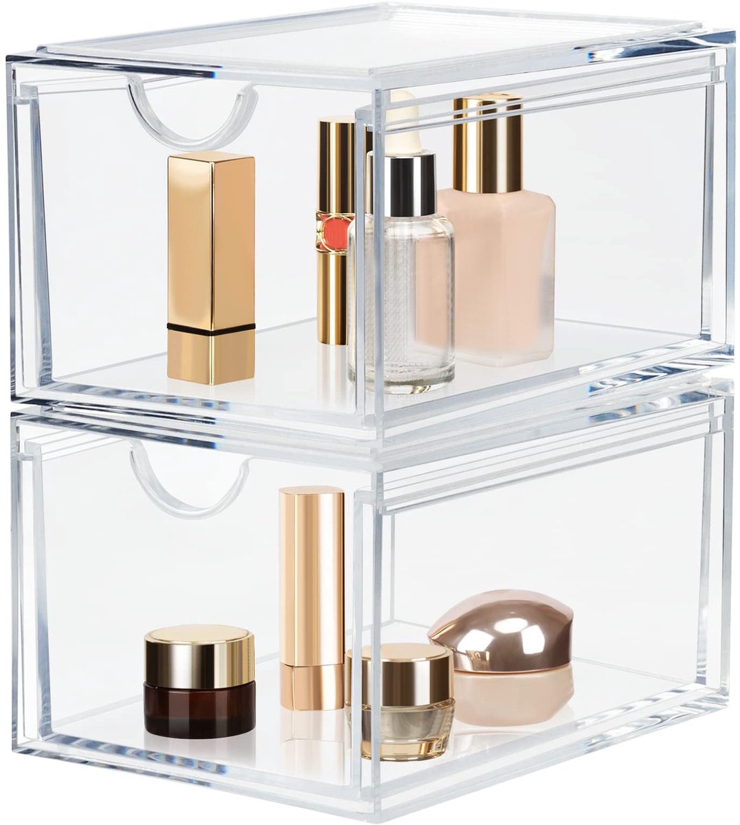 SnelShoppen - LileZbox Stapelbare Cosmetische Organizer Laden - Doorzichtige Acryl Plastic Opbergbakken voor Ijdelheid, Thuisorganisatie, Haaraccessoi