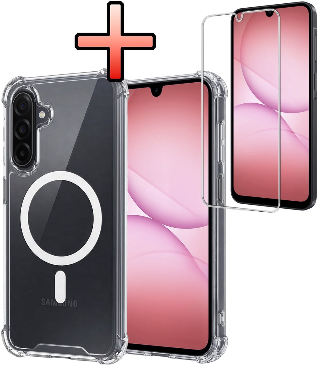 Hoesje - Met Screenprotector - Geschikt voor Samsung Galaxy A17 - Magsafe Compatible - Sterk & Shockproof - Back Cover - Shock Proof Case - Telefoon Hoes - Transparant