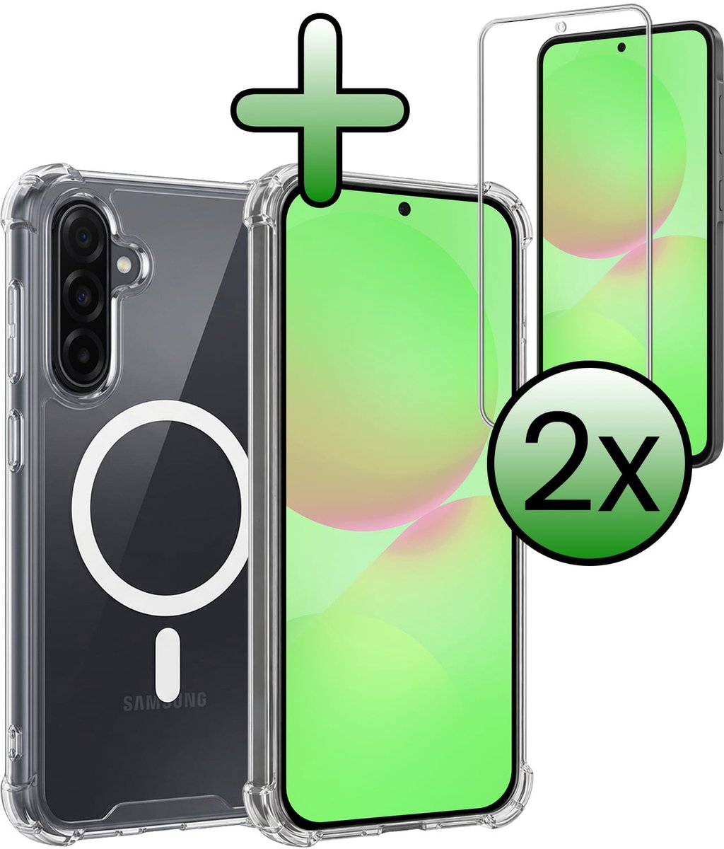 Hoesje Met 2x Screenprotector - Geschikt voor Samsung Galaxy A36 - Magsafe Compatible - Sterk & Shockproof - Back Cover - Shock Proof Case - Telefoon Hoes - Transparant