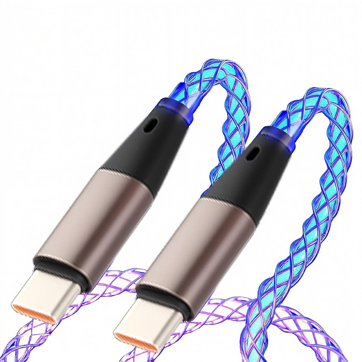 1 Meter Lange Snelle Oplaadkabel USB C naar USB C met LED Verlichting voor Mobiele Telefoons, Tablets en Laptops - 66W Luminous Oplaadkabel