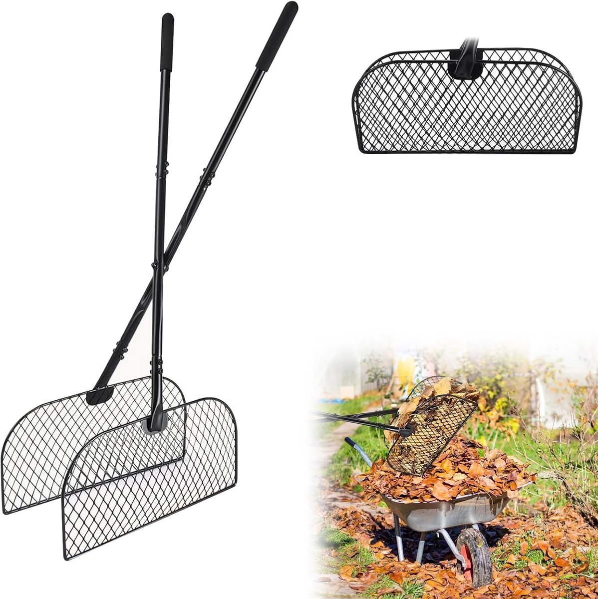 Langhandige Bladerenverzamelaar voor Tuinafval - Metalen Riek en Schep voor Bladeren en Grasresten, 40 cm Breed