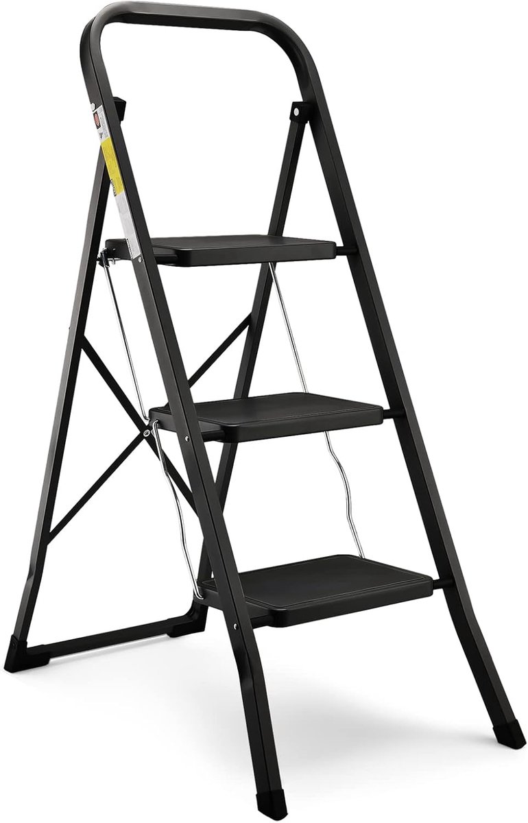 SnelShoppen - Opvouwbare Trap met 3 Treden - Huishoudtrap van Gelegeerd Staal, Antislip Treden, Slechts 4,5 cm Dun, Draagvermogen 150 kg, Geen Montage