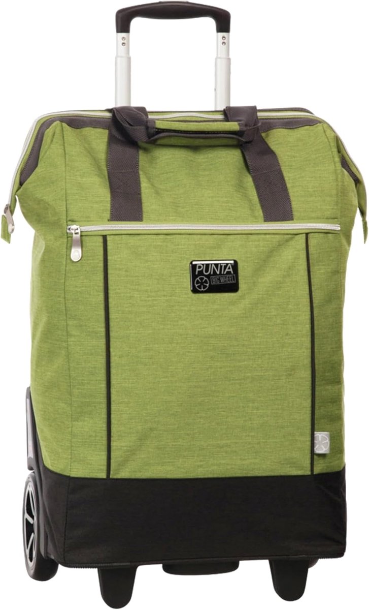 SnelShoppen - Winkelwagentje 38 x 62 x 28 cm polyester blauw/groen met uitbreidbare handgrepen en XL wielen voor gemak bij boodschappen, camping en tu