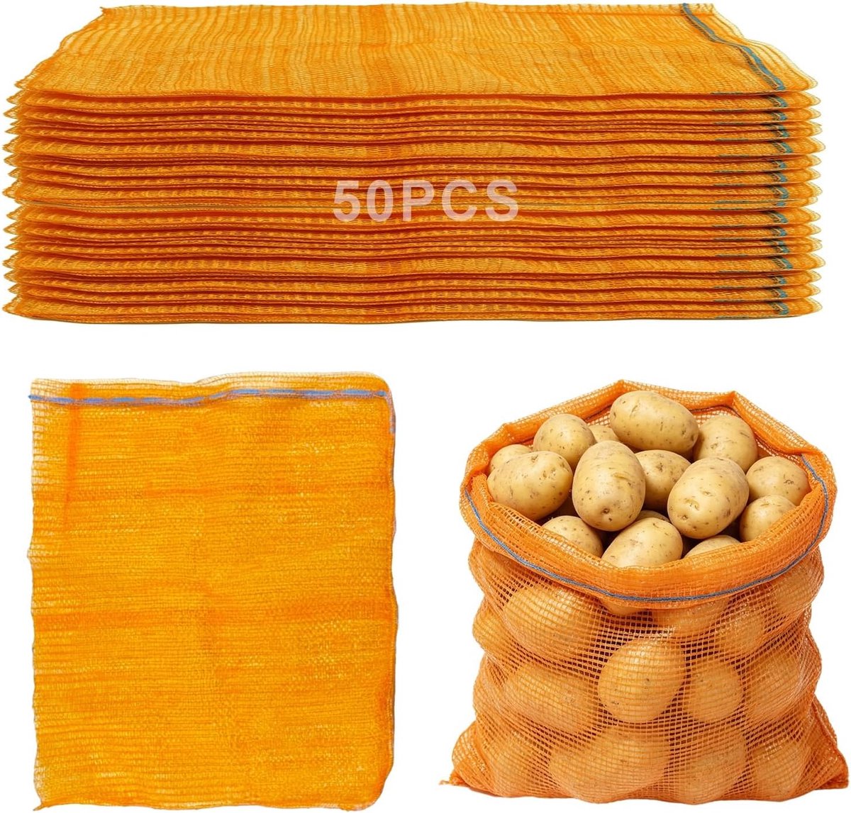SnelShoppen - Pack van 50 herbruikbare fruit- en groentetassen 40x60 cm, ademende mesh zakken, ideaal voor aardappelen, groenten en fruit, perfect voo