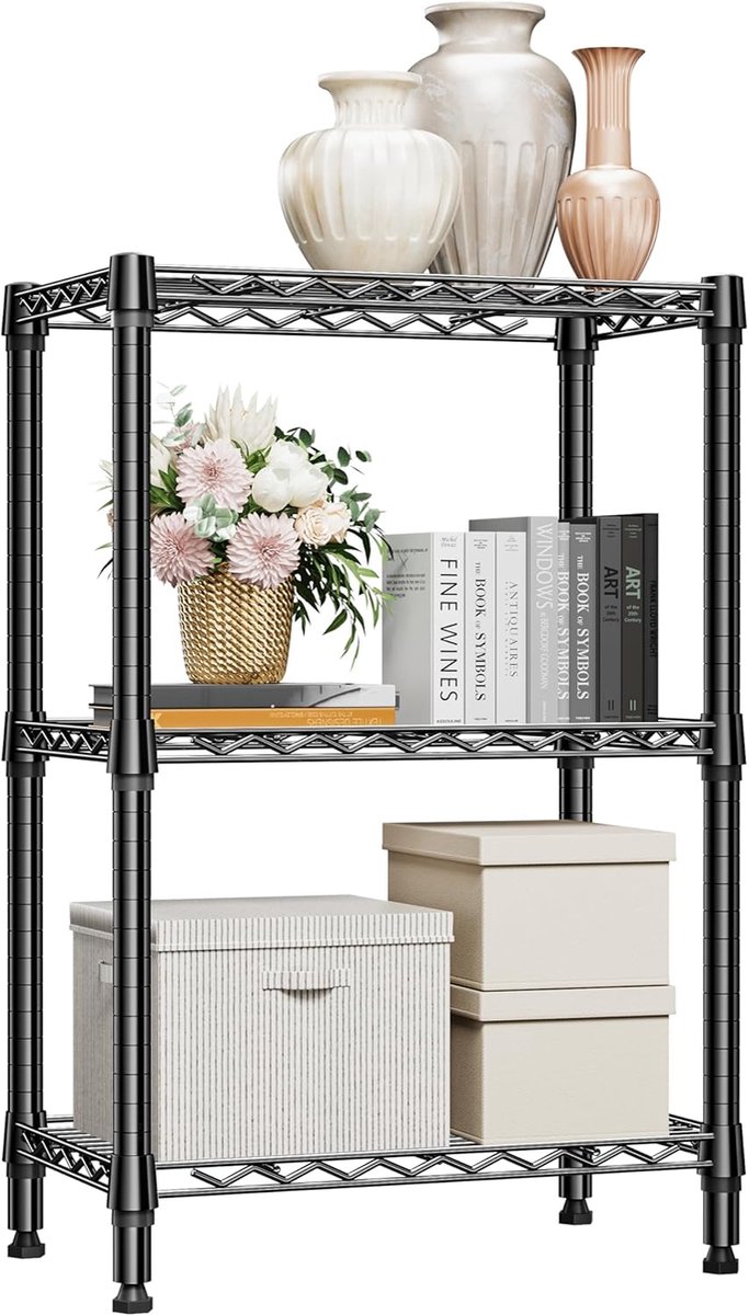 SnelShoppen - Metaal Opbergrek met Verstelbare Planken, 3-Laags Opbergkast voor Keuken, Badkamer, Wasruimte en Thuisopslag, Vrijstaand Draadrek, 35×60
