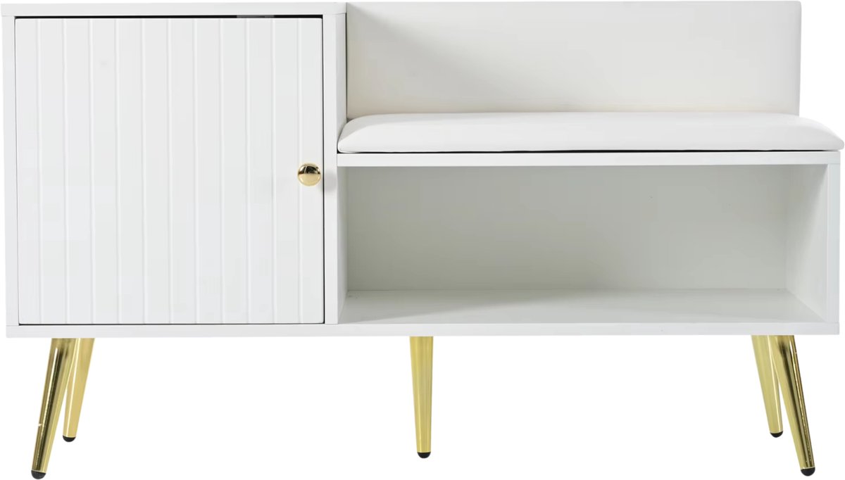 Schoenenbank 100x40x58 cm Wit - Opbergbank met Zitting en Schoenenopslag