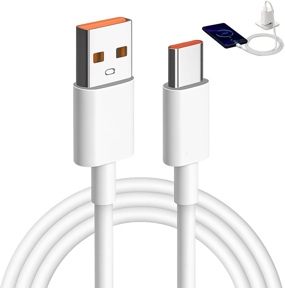 Snelle Oplader USB C Kabel 120W 6A voor Mobiele Telefoons - Compatibel met Red Mi Note 14/13/12/11/10 Pro en POCO X6/X7 Pro - Wit