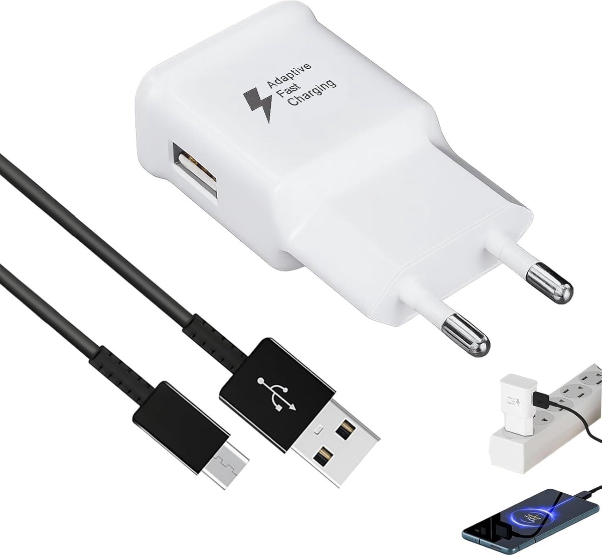 Snelle 15W USB C Oplader met Quick Charge Functie en 2m Kabel voor Galaxy S6/S7/S8/S9 en Note 4, Geschikt voor Diverse Smartphones en Apparaten