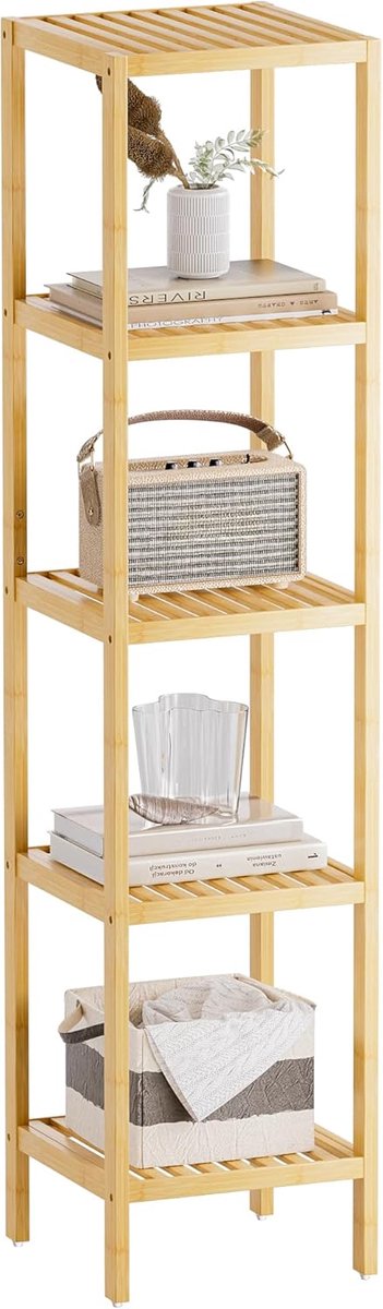 SnelShoppen - 5-Lagen Badkamer Opslagschap, Multifunctionele Bamboo Rek Organizer voor Woonkamer, Slaapkamer, Keuken (Natuurlijk)