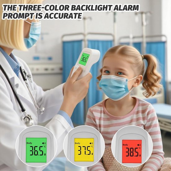 Voorhoofdthermometer, Infrarood Digitale Contactloze Thermometer met HD-scherm voor Volwassenen, Kinderen, Baby, Wit ABS-materiaal — afbeelding 4