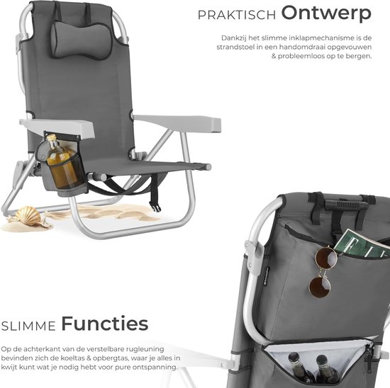 Strandstoelen Coral - Campingstoelen Opvouwbaar - Buiten Ontspannen - Met Koeltas - Set van 2 - Grijs — afbeelding 4