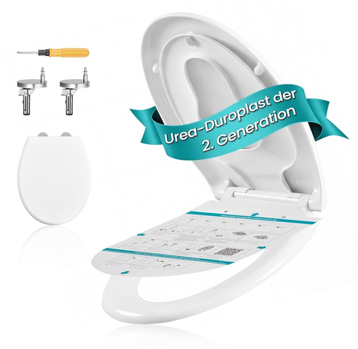 O-vormige toiletbril met kinderzitje - Soft-close mechanisme en eenvoudig te verwijderen - 44,6 x 37 cm - Wit