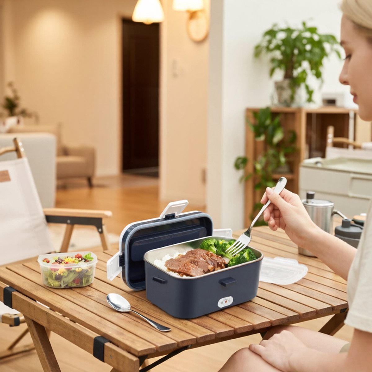 Elektrische lunchbox - Draagbare verwarmde lunchbox - 1,8 liter - Voedselcontainer - Lunchverwarmer voor thuis/in de auto - Elektrische lunchbox met stekker - Lekvrij ontwerp - Geschikt voor auto's en kantoren - Blauw — cadeau in Kookcadeaus - foto 3
