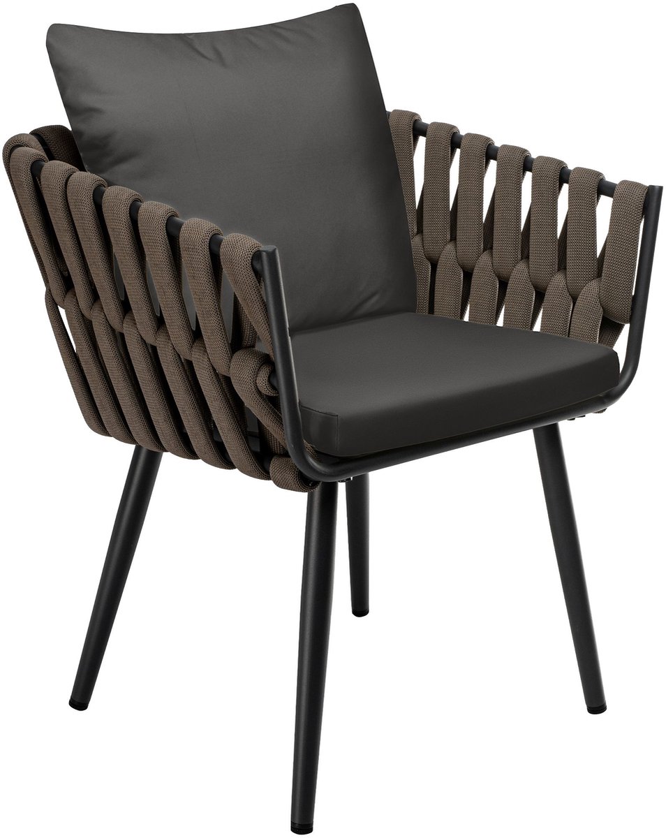 CLP Tuinstoel Lombardia taupe - Vlechtlook - Inclusief Zitkussen - Met Armleuningen en Vloerbeschermers - Voor Balkon en Terras - antraciet