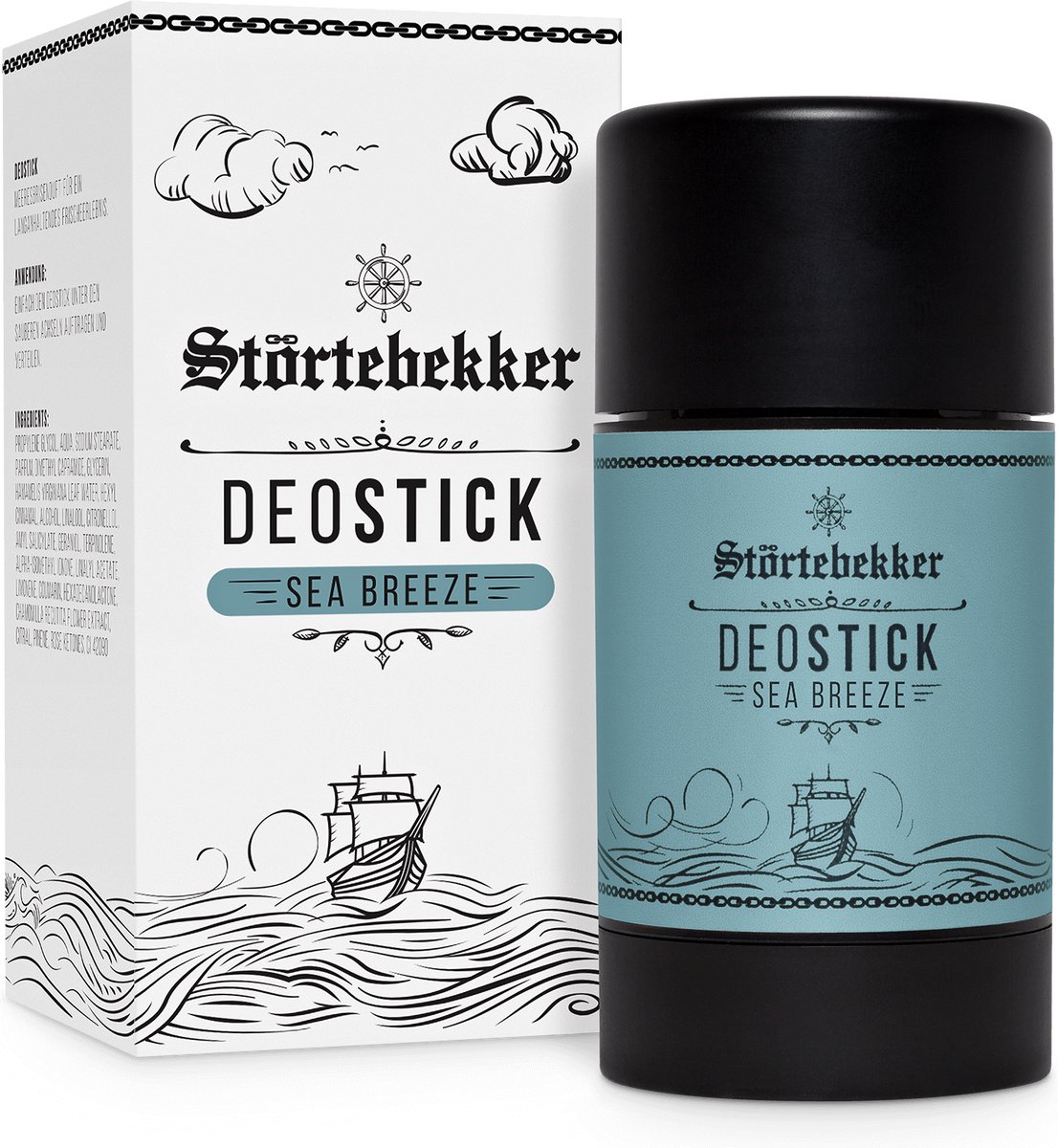 Störtebekker® Premium Deostick Sea Breeze - Deodorant Stick zonder Aluminiumchloride & Parabenen - Geeft Vocht door Toverhazelaar & Bestrijdt Geurtjes - Frisse Zeebries Geur - 75g