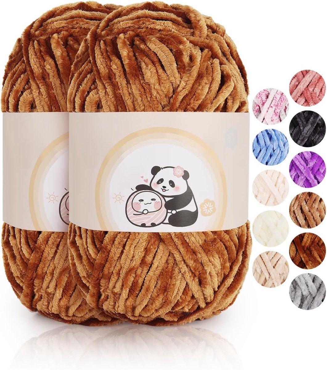 Chenille wol, superzacht haakgaren voor handgeweven, 2 x 100 g, kaki