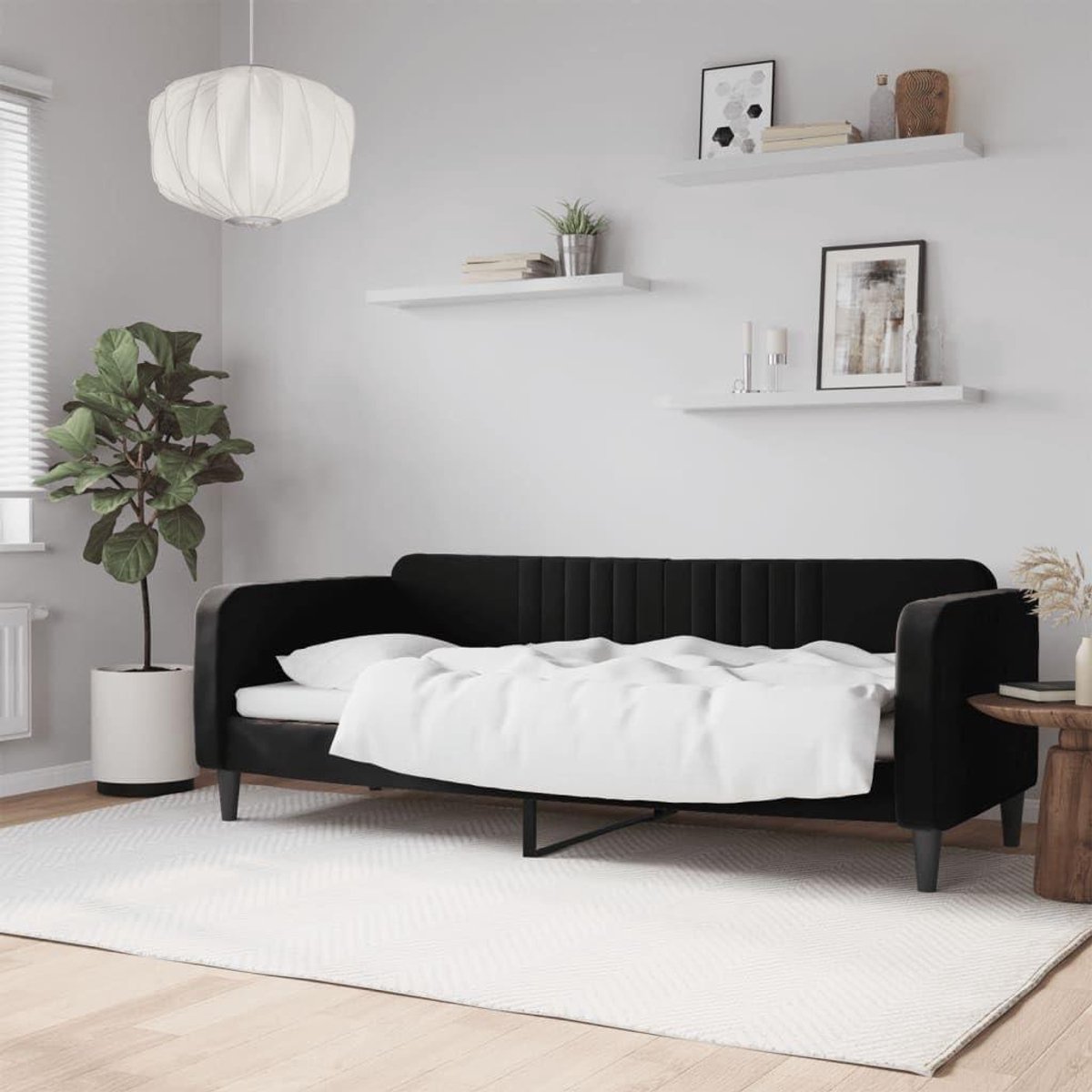 Dagbed Fluweel - Bankbed Logeerbed - Zit en Slaapcomfort - 2-in-1 Functionaliteit - 80 x 200 cm - Zwart