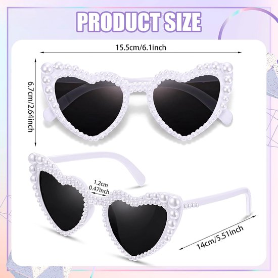 Zonnebril hart, zonnebril bruiloft hart zonnebril wit mode zonnebril hartvorm met parels JGA accessoires vrouwen voor bruiloft party reizen — afbeelding 3