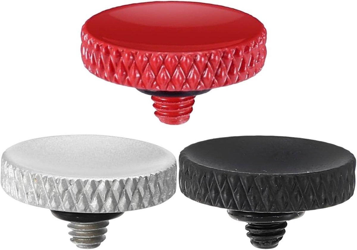3 Stuks Soft Release Schutterknop, Geribbelde Aluminium Alloy Knop voor Film & Spiegellose Camera's – Rood, Zwart, Zilver