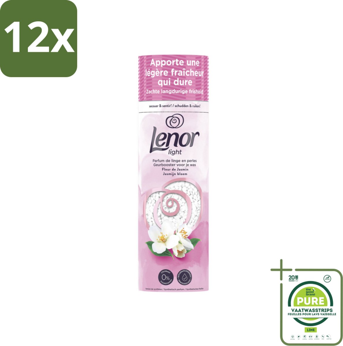 Lenor Light - Geurbooster - Jasmijn - Non-Stop Frisheid - 19 Wasbeurten - Voordeelverpakking - 12 stuks - Lenor Geurbooster - Wasgeur