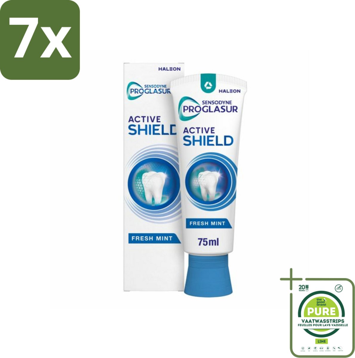 7 x Sensodyne - Tandpasta - ProGlasur Active Shield - Fresh Mint - Frisse Munt - 75 ml - Grootverpakking - Tandpasta - Glazuurbescherming - Gevoelige Tanden - Gaatjes - Suikerzuren