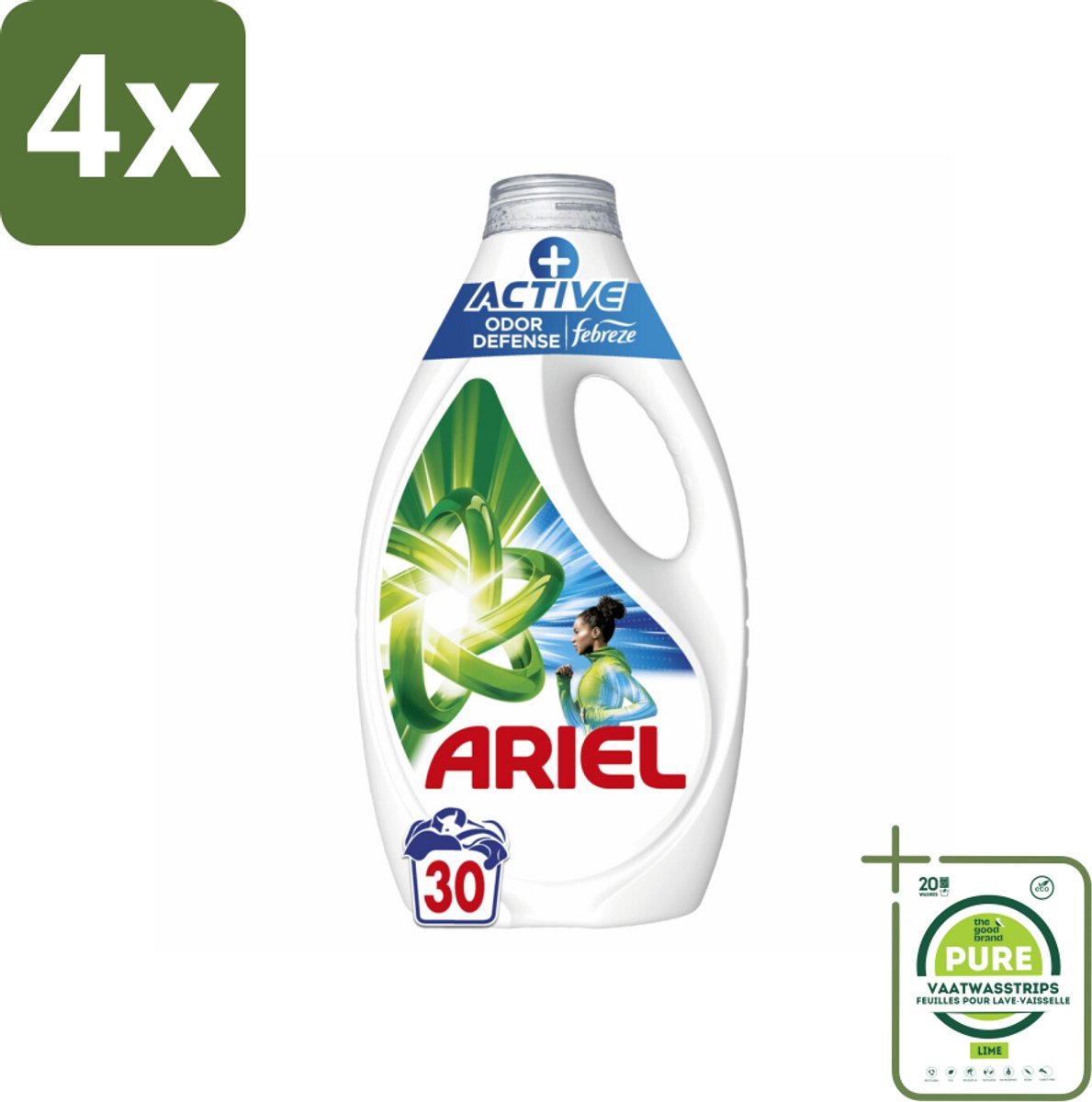 Ariel - Vloeibaar Wasmiddel - +Actieve Odor Defense - 30 Wasbeurten - 1,35 liter - Voordeelverpakking - 4 stuks - Ariel wasmiddel - Wasmiddel vloeibaar