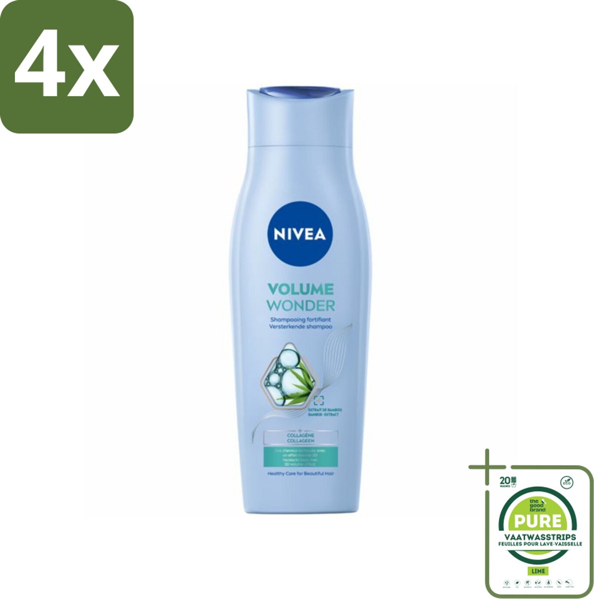 NIVEA - Shampoo - Volumeverzorging - Versterkend - Gezonde Zorg - 250 ml - Voordeelverpakking - 4 stuks - Volume shampoo - Haarversterkend shampoo