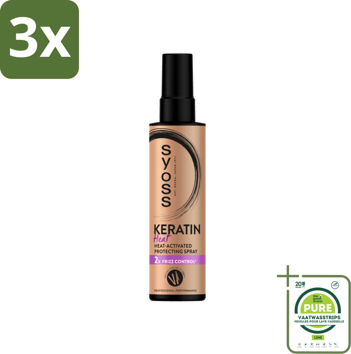 3 x Syoss - Keratin - Heatprotection Spray - Tot 220°C Bescherming - 200 ml - Grootverpakking - Hittebescherming Haar - Hittebeschermende Spray - Haarspray - Haarstyling - Glad Haar