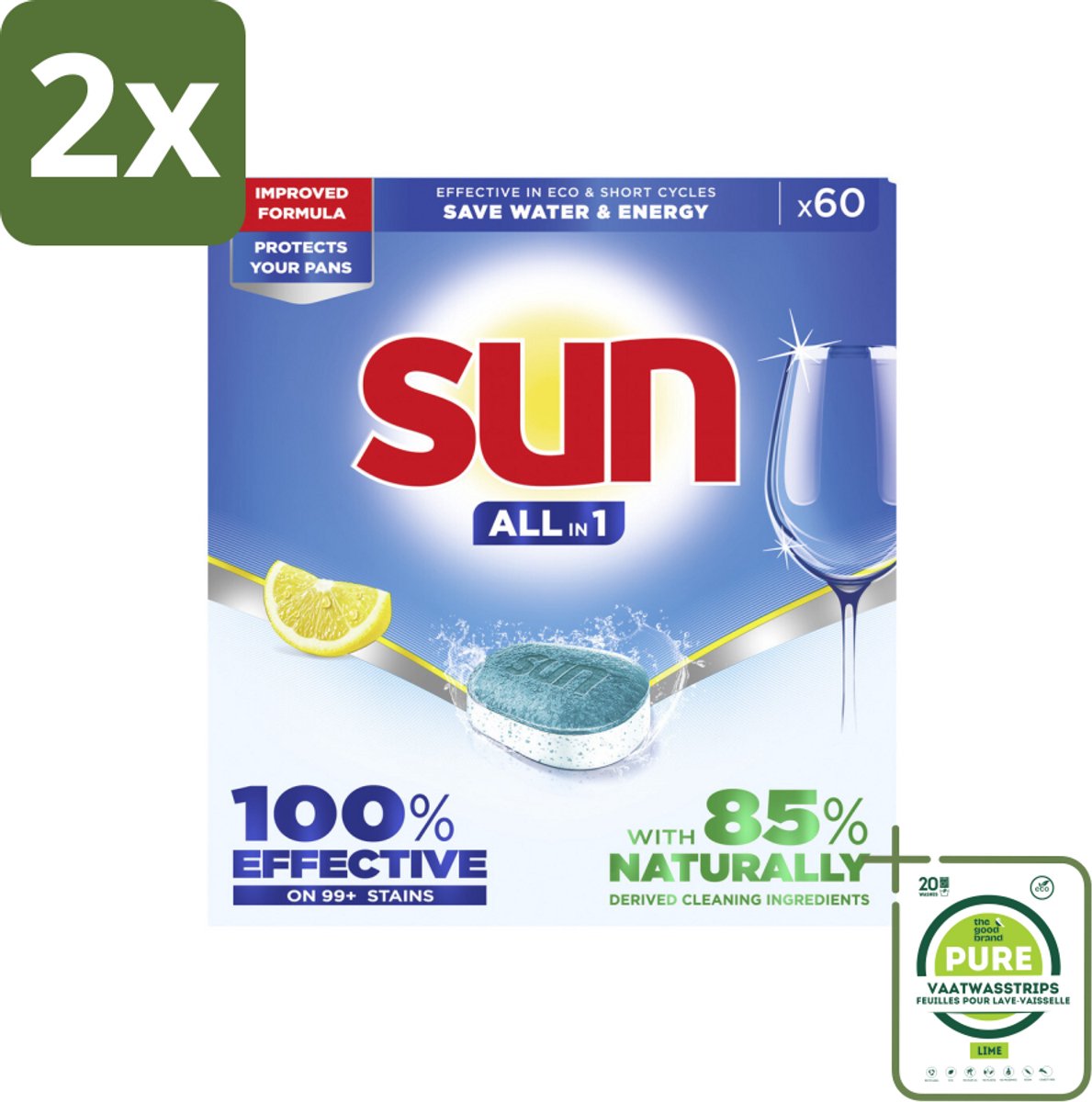Sun - Vaatwastabletten - All-in-1 Citroen - 60 tabletten - Voordeelverpakking - 2 stuks - Vaatwastabletten - Citroen