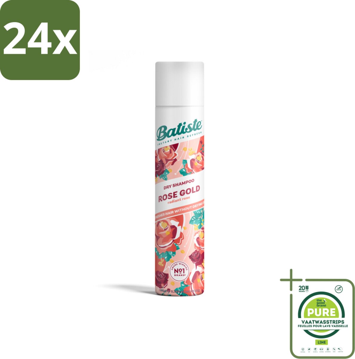 Batiste - Rose Gold - Droogshampoo - Zachte Rozengeur - Verfrist en Zorgt Voor Volume - 200ml - Voordeelverpakking - 24 stuks - Droogshampoo - Haarverfrissend