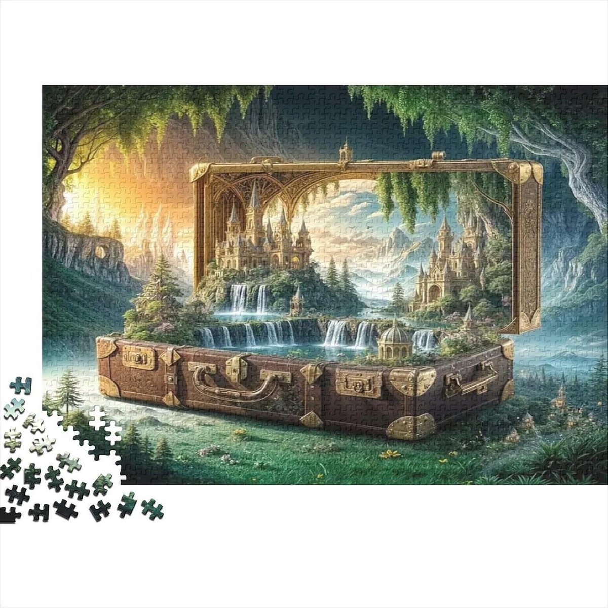 Papieren Puzzel - Legpuzzel Wanddecoratie - Ontspanning Thuis - Dikke Gerecyclede Stukjes - 52 x 38 cm - Boslandschap